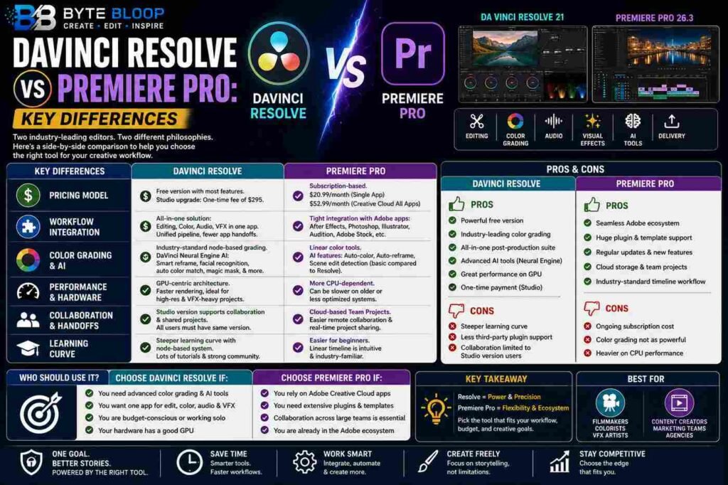 Bytebloop.com DaVinci Resolve vs Premiere Pro Key Differences