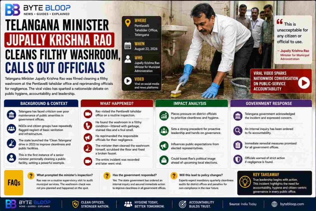 Bytebloop.com Telangana Minister Jupally Krishna Rao Cleans Filthy Washroom Calls Out Officials