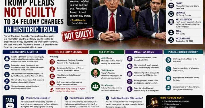 Bytebloop.com Trump Pleads Not Guilty to 34 Felony Charges in Historic Trial